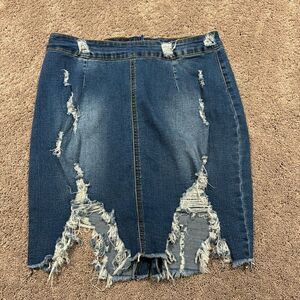 Super stretch denim skirt with distressing ! Size large